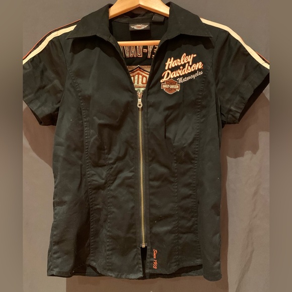 Harley Davidson logo mechanic style T-shirt. Zippered front. - Picture 3 of 3